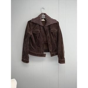 J Crew Size Small Brown Corduroy Knit Fold over Collared‎ Snap Front Crop Jacket